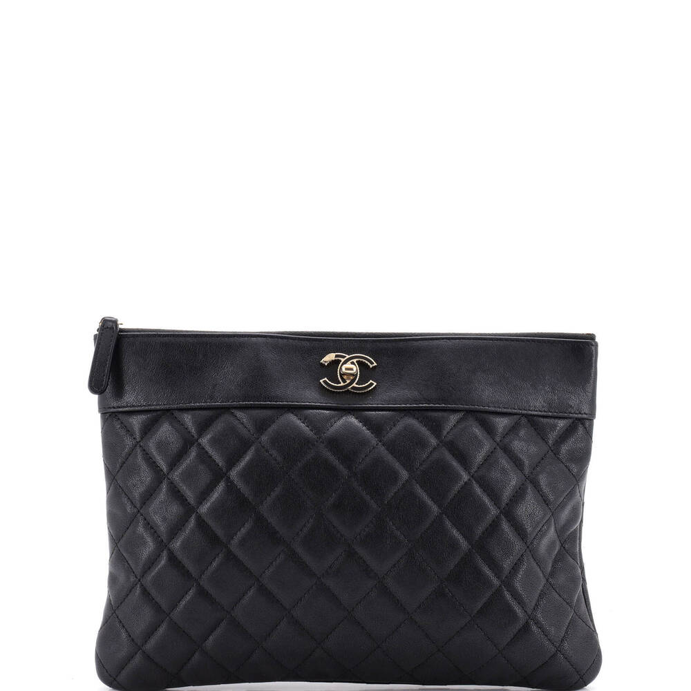 Chanel Medium Mademoiselle Vintage O Case Clutch Quilted Sheepskin